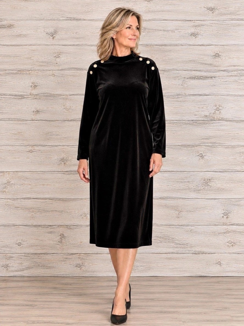 NWT Talbots 1X Black Velvet Midi Dress Mock Neck Holiday Cocktail Party